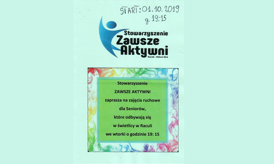 ZAWSZE AKTYWNI zapraszają na zajęcia ruchowe dla seniorów.